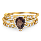 Three Piece Pear Teardrop Natural Stone Ring