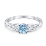 Minimalist Round Natural Aquamarine Solitaire Trinity Ring 925 Sterling Silver