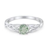 Minimalist Round Natural Green Amethyst Prasiolite Solitaire Trinity Ring 925 Sterling Silver