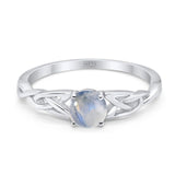 Minimalist Round Natural Moonstone Solitaire Trinity Ring 925 Sterling Silver