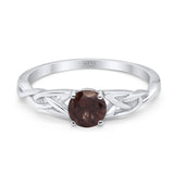 Minimalist Round Natural Chocolate Smoky Quartz Solitaire Trinity Ring 925 Sterling Silver