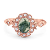 Art Deco Oval Natural Stone Wedding Ring