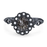 Art Deco Oval Natural Stone Wedding Ring