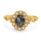 Art Deco Oval Natural Stone Wedding Ring