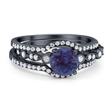 Three Piece Round Natural Stone Bridal Ring