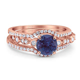 Three Piece Round Natural Stone Bridal Ring