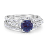 Three Piece Round Natural Stone Bridal Ring
