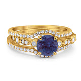 Three Piece Round Natural Stone Bridal Ring