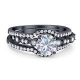 Three Piece Round Natural Stone Bridal Ring