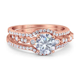 Three Piece Round Natural Stone Bridal Ring