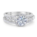 Three Piece Round Natural Stone Bridal Ring