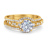 Three Piece Round Natural Stone Bridal Ring