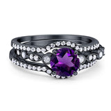 Three Piece Round Natural Stone Bridal Ring