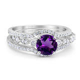 Three Piece Round Natural Stone Bridal Ring