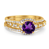 Three Piece Round Natural Stone Bridal Ring