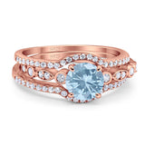 Three Piece Round Natural Stone Bridal Ring