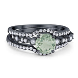 Three Piece Round Natural Stone Bridal Ring