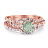Three Piece Round Natural Stone Bridal Ring