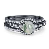 Three Piece Round Natural Stone Bridal Ring