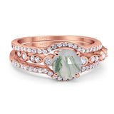 Three Piece Round Natural Stone Bridal Ring