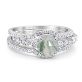 Three Piece Round Natural Stone Bridal Ring