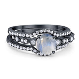 Three Piece Round Natural Stone Bridal Ring