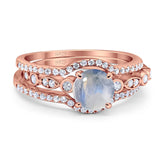 Three Piece Round Natural Stone Bridal Ring