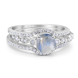Three Piece Round Natural Stone Bridal Ring
