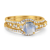 Three Piece Round Natural Stone Bridal Ring