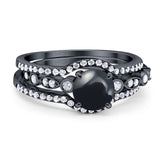 Three Piece Round Natural Stone Bridal Ring