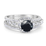 Three Piece Round Natural Stone Bridal Ring