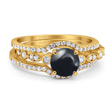 Three Piece Round Natural Stone Bridal Ring