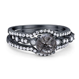 Three Piece Round Natural Stone Bridal Ring