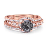Three Piece Round Natural Stone Bridal Ring