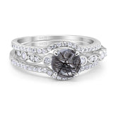 Three Piece Round Natural Stone Bridal Ring
