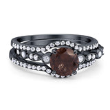 Three Piece Round Natural Stone Bridal Ring