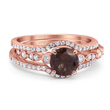 Three Piece Round Natural Stone Bridal Ring