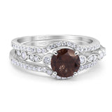 Three Piece Round Natural Stone Bridal Ring