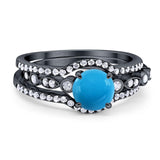 Three Piece Round Natural Stone Bridal Ring