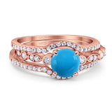 Three Piece Round Natural Stone Bridal Ring