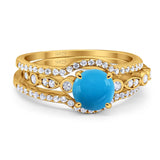 Three Piece Round Natural Stone Bridal Ring