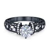 Art Deco Round Natural Stone Floral Ring
