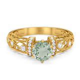 Art Deco Round Natural Stone Floral Ring