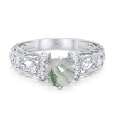 Art Deco Round Natural Stone Floral Ring