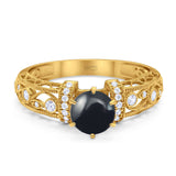 Art Deco Round Natural Stone Floral Ring