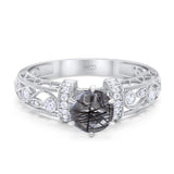Art Deco Round Natural Rutilated Quartz Filigree Ring 925 Sterling Silver