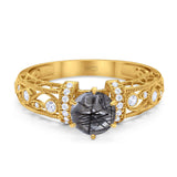 Art Deco Round Natural Stone Floral Ring
