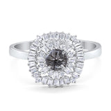 Art Deco Round Natural Rutilated Quartz Halo Cocktail Ring 925 Sterling Silver