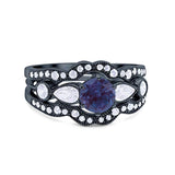 Three Piece Round Natural Stone Cocktail Ring