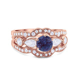 Three Piece Round Natural Stone Cocktail Ring